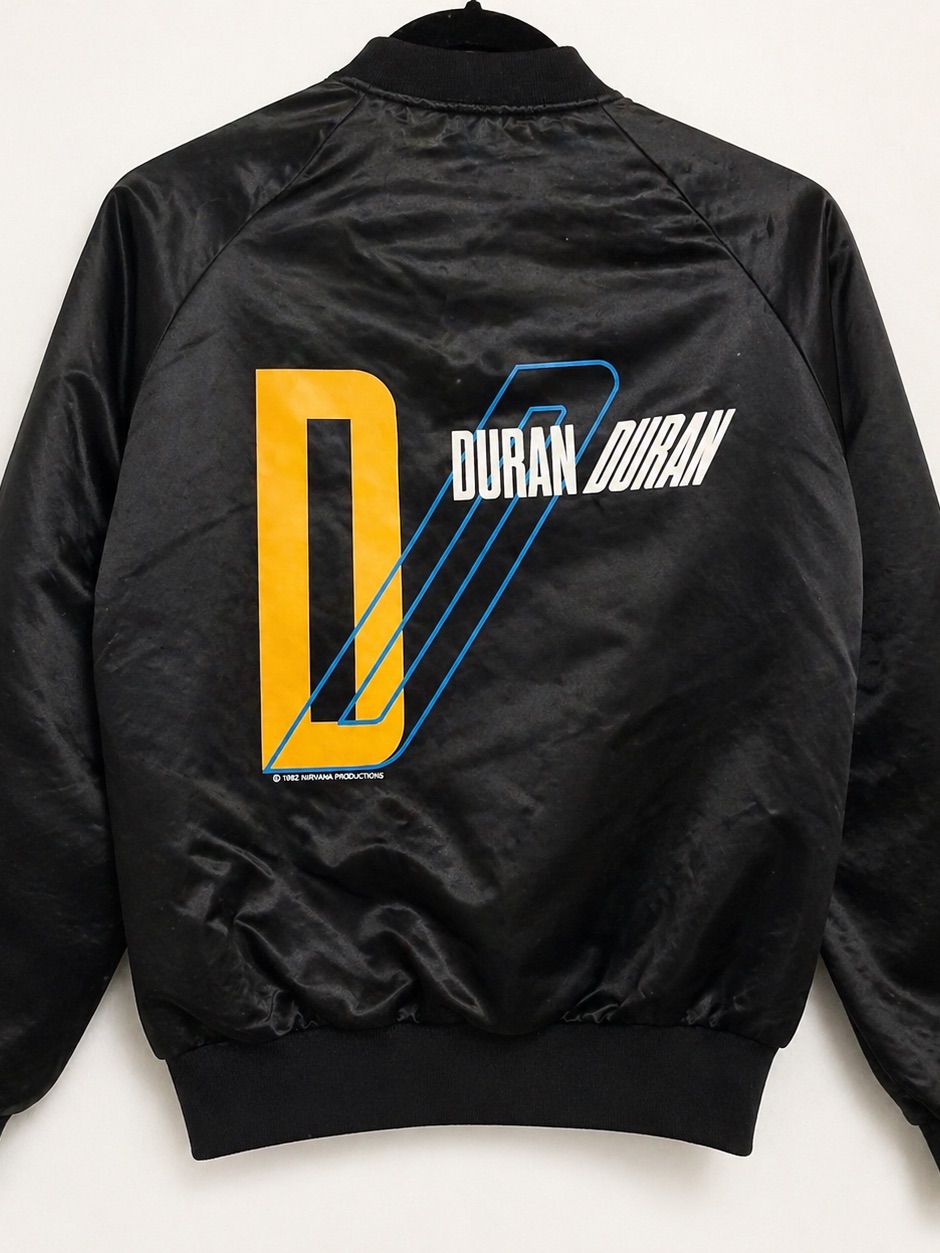 Vintage Duran Duran 1980s Black Satin Bomber Jacket Med Rocker Collector